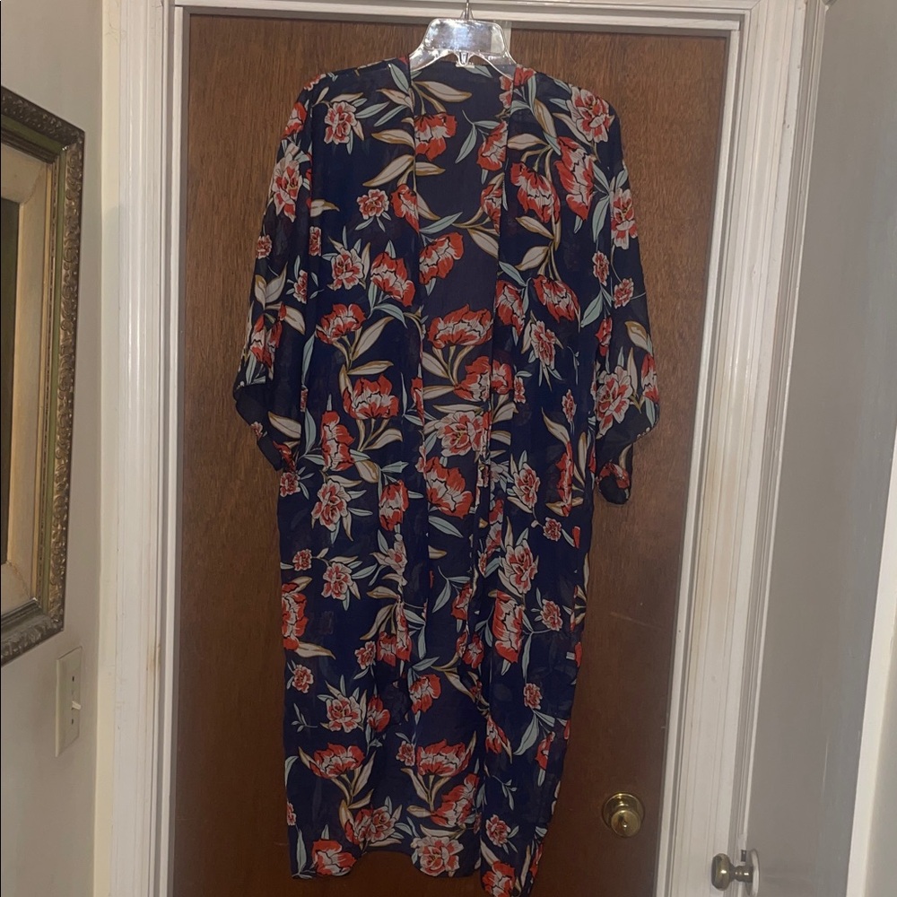 Navy Floral Kimono Robe